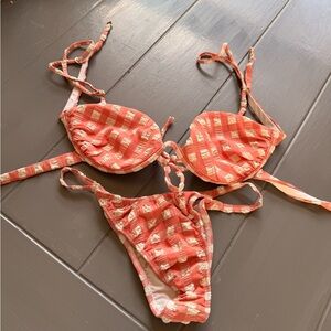 Coral and White Bikini Set